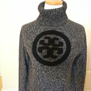 Tory Burch "Black Logo" Turtleneck Sweater, Size M